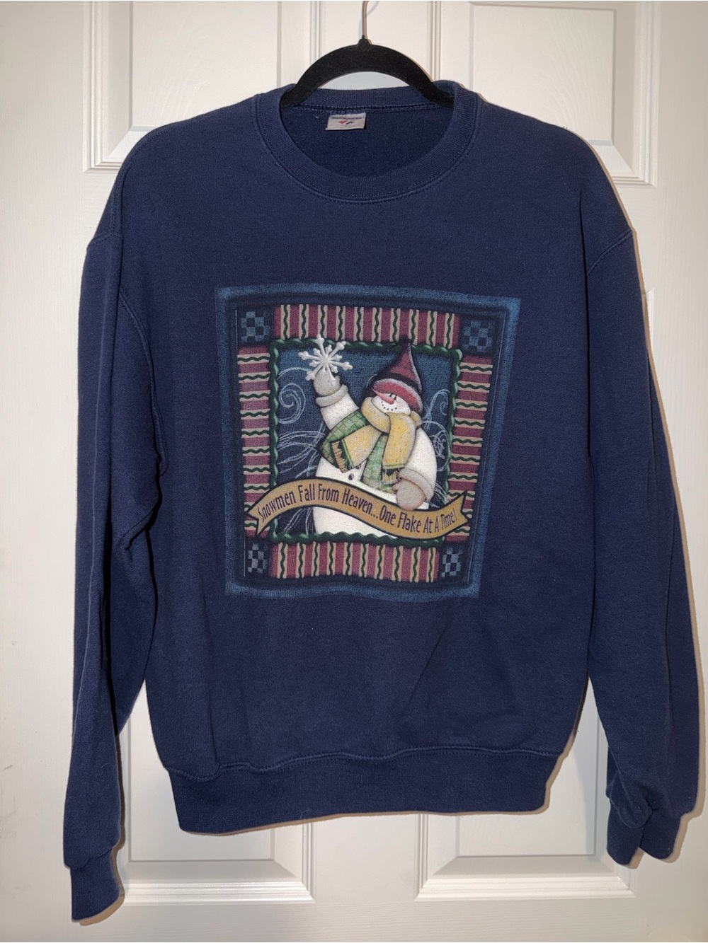 Jerzees Vintage Navy Snowman Holiday Graphic Crewneck Sweatshirt